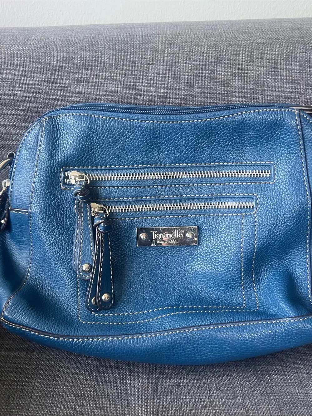 Blue Leather Tignanello Crossbody Bag - Classic Pebbled Leather organizers style